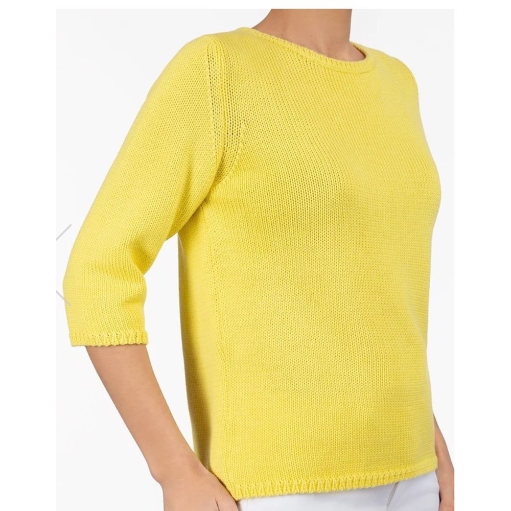 Leggiadro Yellow 100% Cotton 3/4 Sleeve Knit Crewneck Sweater Made in Italy